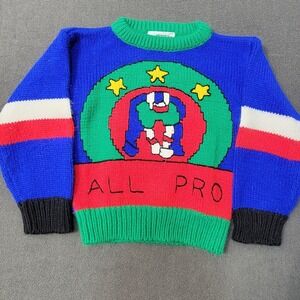 VTG EUC Rare Christopher Rand Boys All Pro Football Knit Sweater Blue Green S4/5